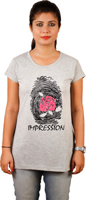 

Tryd Printed Women' Round Neck Grey T-Shirt