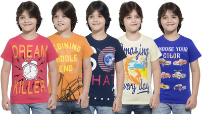 

Maniac Boys Printed Cotton T Shirt(Multicolor, Pack of 5