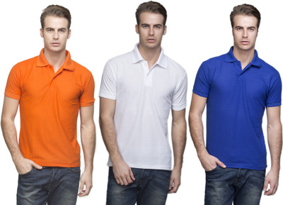 

Lambency Solid Men's Polo Neck Orange, White, Blue T-Shirt(Pack of 3, Blue;orange;white