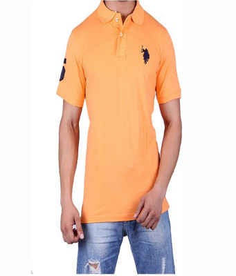 

ganesh creation Solid Men's Polo Neck Beige T-Shirt, Peach