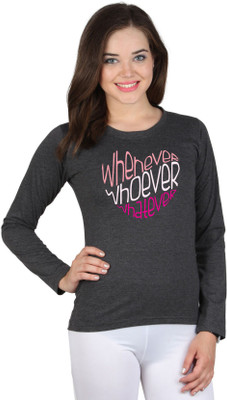 

SayItLoud Printed Women's Round Neck Black T-Shirt, Black melange