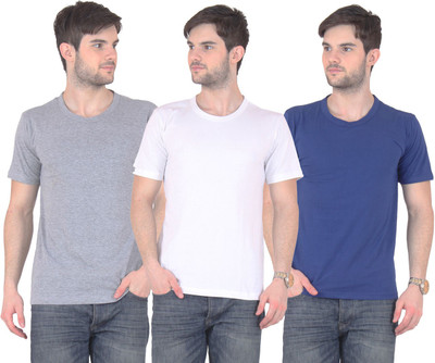 

FnMe Solid Men's Round Neck Multicolor T-Shirt(Pack of 3, Blue;grey;white