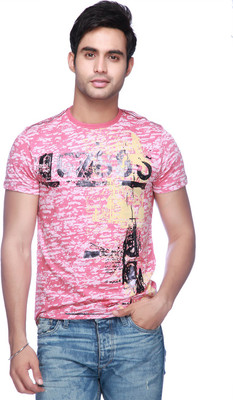 

Vettorio Fratini Printed Men's Round Neck Pink T-Shirt, Red