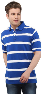 

The Cotton Company Striped Men's Polo Neck Blue, White T-Shirt, Sapphire blue