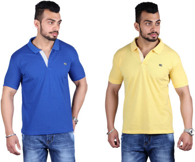 

Shineway Solid Men's Polo Neck Blue, Yellow T-Shirt(Pack of 2
