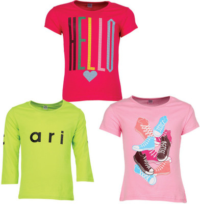 

Gkidz Girls Graphic Print T Shirt(Multicolor, Fushcia