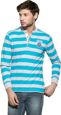 

Mufti Striped Men's Henley Blue T-Shirt, Turq