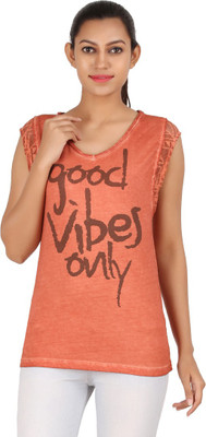 

Hoodz Printed Women's Round Neck Pink T-Shirt, Faded-rose