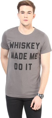 

White Kalia Printed Men's Round Neck Brown T-Shirt