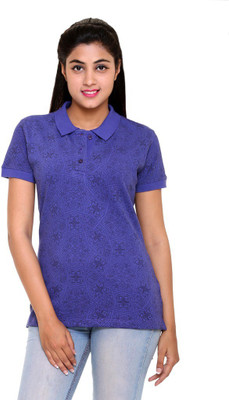 

Colors & Blends Printed Women' Polo Neck Purple T-Shirt, Mauve