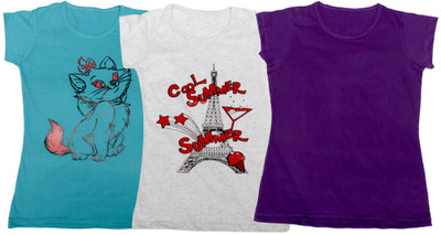 

IndiWeaves Girls Printed T Shirt(Multicolor, Blue & gray & purple