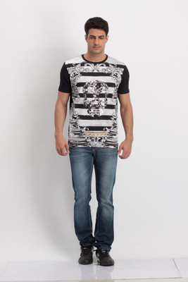 

Fritzberg Printed Men's Round Neck Black T-Shirt, Ebony black