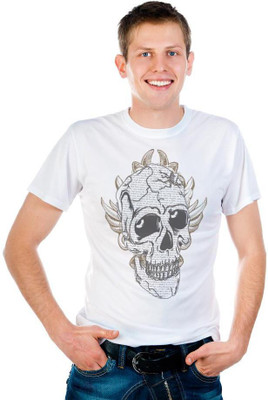 

6th Cross Graphic Print Men's Round Neck White T-Shirt