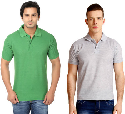 

Keepsake Solid Men's Polo Neck Green, Grey T-Shirt(Pack of 2, -grn-gry-
