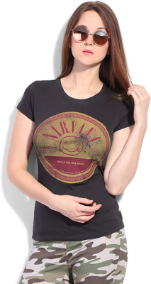 

Nirvana Printed Women' Round Neck Brown T-Shirt, Burnt grey