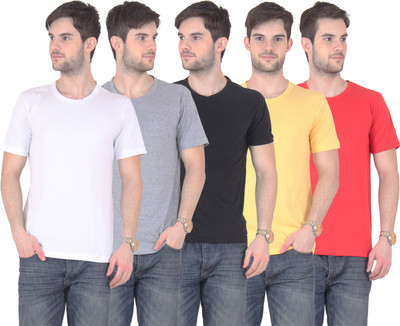 

FnMe Solid Men' Round Neck Multicolor T-Shirt(Pack of 5, Black;grey;red;white;yellow
