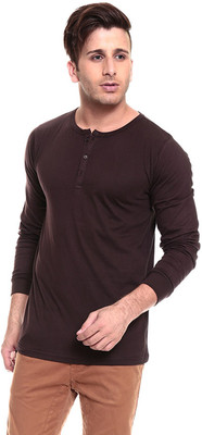 Izinc Solid Men' Henley Brown T-Shirt