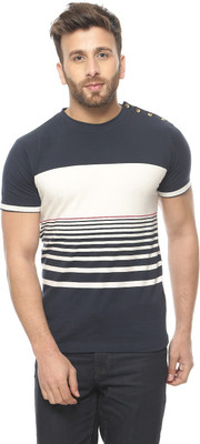 

Gritstones Striped Men' Round Neck Dark Blue T-Shirt, Navy