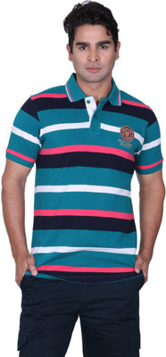

Proline Striped Men' Flap Collar Neck Green T-Shirt