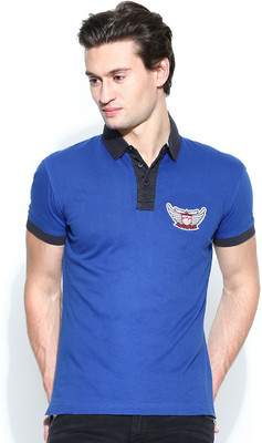 

John Players Solid Men' Polo Neck Blue T-Shirt, 1a3