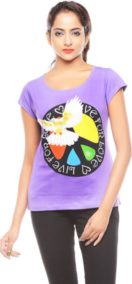 

Trendy Girlz Printed Women's Round Neck Purple T-Shirt, Dahlia purple