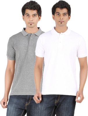 

Ap'pulse Solid Men's Polo Neck Grey, White T-Shirt(Pack of 2, Andhra melange;white