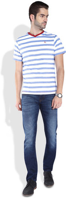 

Parx Striped Men's V-neck Blue T-Shirt