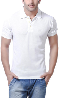 Purple Square Solid Men's Polo Neck White T-Shirt, Ivory white