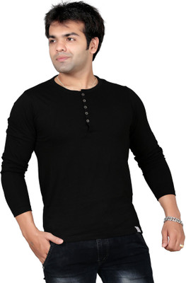 

Stephen Armor Solid Men's Henley Black T-Shirt