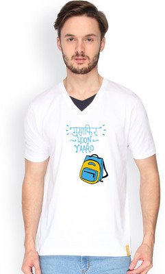 

Campus Sutra Solid Men V-neck White T-Shirt