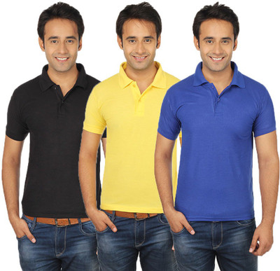 

Quetzal Solid Men's Polo Neck Multicolor T-Shirt(Pack of 3, Black;blue;yellow