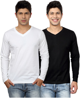 

Top Notch Solid Men's V-neck Black, Grey T-Shirt(Pack of 2), Black;charcoal melange