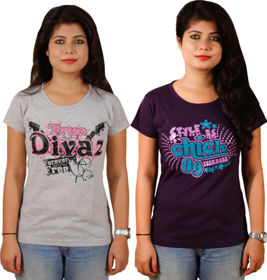 

Tryd Printed Women's Round Neck Multicolor T-Shirt(Pack of 2