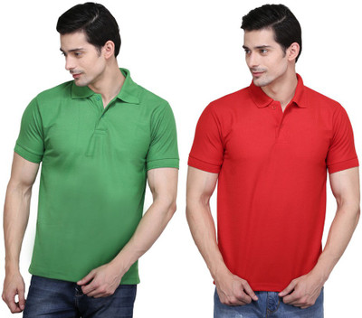 

Ilbies Solid Men's Polo Neck Multicolor T-Shirt(Pack of 2, Light green - red
