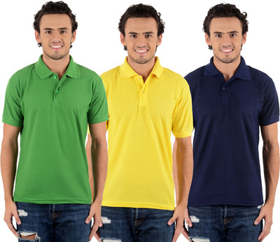 

Blaze Solid Men's Polo Neck Multicolor T-Shirt(Pack of 3, Dark blue;light green;yellow