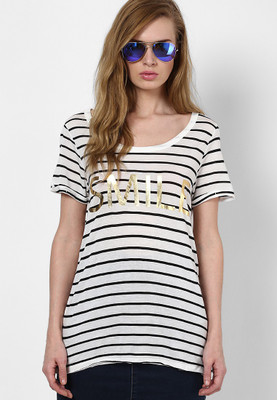 

Vero Moda Striped Women's Round Neck White T-Shirt, Snow white