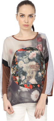 

Raw Designs Printed Women's Round Neck Grey, Brown T-Shirt, Appealing brown;graceful grey