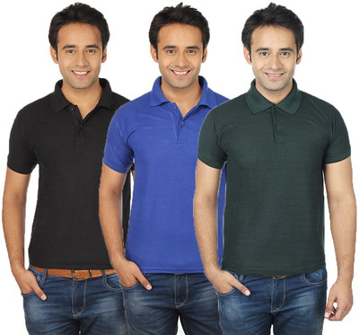 

Quetzal Solid Men's Polo Neck Multicolor T-Shirt(Pack of 3, Black;blue;green