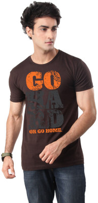 

Inkovy Graphic Print Men' Round Neck Brown T-Shirt