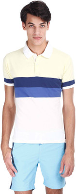 

Zobello Striped Men's Polo Neck Multicolor T-Shirt, Baby yellow navy biege stripe