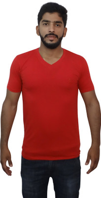 

Uniqe Solid Men's V-neck Red T-Shirt