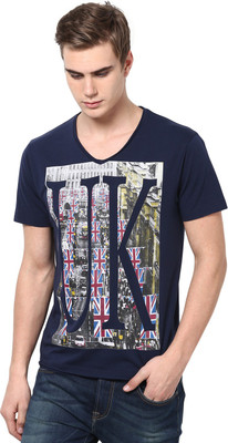 

Mudo Printed Men's V-neck Dark Blue T-Shirt, Navy