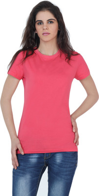 

The Cotton Company Solid Women's Round Neck Pink T-Shirt, Candy pink