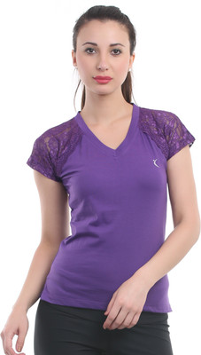 

Ultra Fit Solid Women's V-neck Purple T-Shirt