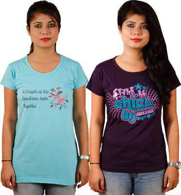 

Tryd Printed Women's Round Neck Multicolor T-Shirt(Pack of 2)