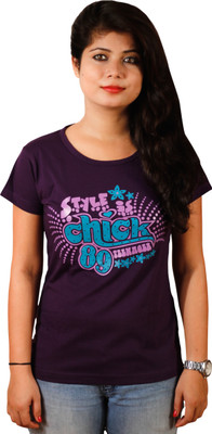 

Tryd Printed Women's Round Neck Purple T-Shirt, Multicolor