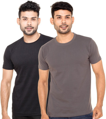 

FLEXIMAA Solid Men's Round Neck Black, Grey T-Shirt(Pack of 2
