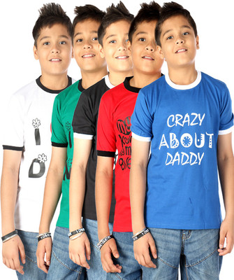 

Gkidz Boys Printed Cotton T Shirt(Multicolor, Pack of 5, Green