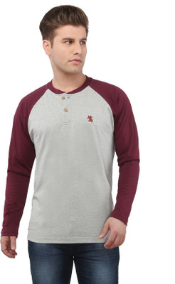 

The Cotton Company Solid Men's Henley Grey, Maroon T-Shirt, Mist grey and ruby
