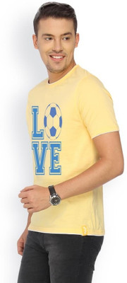 

Campus Sutra Printed Men Round Neck Yellow T-Shirt
